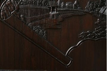 中古　超美品!!　最高級　伝統工芸品　大阪唐木指物　好斉作　蒔絵入り　漆塗り　中澤唐木　紫檀(シタン)材　和の空間を引き立てる輪島塗りの衝立て(仕切り、パーテーション、つい立て、衝い立て)(定価約200万円)(R-071411)