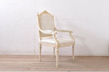 中古　美品　イタリア高級家具　Mario Colciago&Figli(マリオ・コルチャゴ)　ロココ調　華やかな白が眩しいエレガントな雰囲気漂うアームチェア2脚セット(ダイニングチェア、サロンチェア、椅子、イス)(定価2脚で約60万円)(R-071413)
