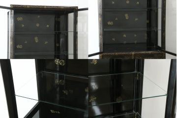 アジアンビンテージ!!　オリエンタルデザイン　中国美術　金彩　花鳥風月　異国情緒溢れるデザインが目を引くキャビネット(李朝家具、飾り棚、収納棚、戸棚、ヴィンテージ)(R-071444)