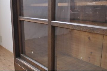 和製アンティーク　上手物!!　タモ材　格納式作業台付き　懐かしい雰囲気が魅力的な作りの良い収納棚(食器棚、戸棚、本棚、キャビネット、カップボード)(R-071445)