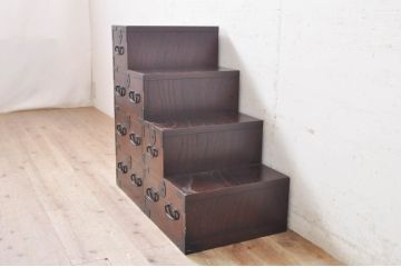 中古　美品!!　青木産業製　上質な和の雰囲気香る階段箪笥(江戸整理タンス、階段タンス、収納箪笥、和タンス、引き出し)(R-071449)