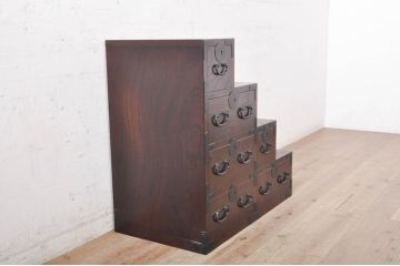 中古　美品!!　青木産業製　上質な和の雰囲気香る階段箪笥(江戸整理タンス、階段タンス、収納箪笥、和タンス、引き出し)(R-071449)