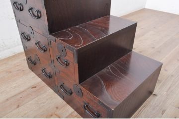 中古　美品!!　青木産業製　上質な和の雰囲気香る階段箪笥(江戸整理タンス、階段タンス、収納箪笥、和タンス、引き出し)(R-071449)