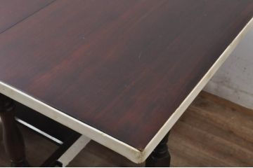 中古　松本民芸家具　M型バタフライ卓(角)　シックな色合いと凝った脚のデザインが魅力的なバタフライテーブル(エクステンションテーブル、ダイニングテーブル、4人掛け、2人掛け、4P、2P)(定価約26万円)(R-071454)