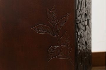 和製ビンテージ　品のある佇まいが魅力の彫刻入り電話台(サイドテーブル、花台、引き出し、ヴィンテージ)(R-071459)