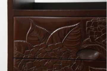 和製ビンテージ　品のある佇まいが魅力の彫刻入り電話台(サイドテーブル、花台、引き出し、ヴィンテージ)(R-071459)