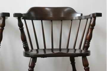 和製ビンテージ　松本民芸家具　#91型　落ち着きのある大人カフェ風インテリアが叶うキャプテンチェア2脚セット(アームチェア、板座チェア、椅子、ダイニングチェア、イス、ヴィンテージ)(定価2脚で約26万円)(R-071464)