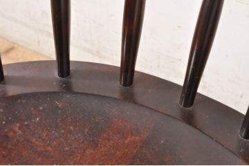 和製ビンテージ　希少　絶版品　北海道民芸家具　細部までこだわりが感じられるキャスター付き回転デスクチェア(キャプテンチェア、板座チェア、回転チェア、キャスターチェア、椅子、イス、ヴィンテージ、高さ調整可能)(R-071465)