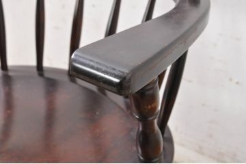 和製ビンテージ　希少　絶版品　北海道民芸家具　細部までこだわりが感じられるキャスター付き回転デスクチェア(キャプテンチェア、板座チェア、回転チェア、キャスターチェア、椅子、イス、ヴィンテージ、高さ調整可能)(R-071465)