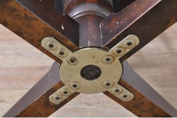 和製ビンテージ　希少　絶版品　北海道民芸家具　細部までこだわりが感じられるキャスター付き回転デスクチェア(キャプテンチェア、板座チェア、回転チェア、キャスターチェア、椅子、イス、ヴィンテージ、高さ調整可能)(R-071465)