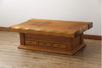 中古　美品　総欅(ケヤキ)材　明るい木の色味がお部屋を華やかに彩る囲炉裏テーブル(火鉢、木製火鉢、長火鉢、座卓、ローテーブル)(R-071475)