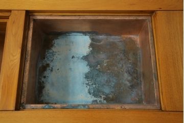 中古　美品　総欅(ケヤキ)材　明るい木の色味がお部屋を華やかに彩る囲炉裏テーブル(火鉢、木製火鉢、長火鉢、座卓、ローテーブル)(R-071475)
