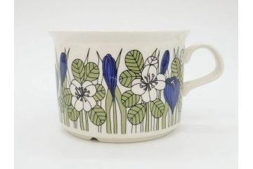 1978年〜1979年　ARABIA FINLAND　Krokus(クロッカス)　大胆に描かれた花たちと青と緑の色合いが存在感を放つトリオセット(ヴィンテージ、ビンテージ、アラビア、フィンランド、北欧食器、カップ、ソーサー、C&S、プレート、皿、グリーン・ブルーライン)(R-071488)