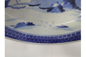 江戸後期　古伊万里　山水の図　約31cm　1尺　落ち着いた風景の染付に癒される大鉢(一尺、深皿、和食器)(R-071489)