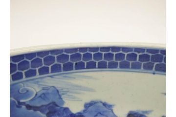 江戸後期　古伊万里　山水の図　約31cm　1尺　落ち着いた風景の染付に癒される大鉢(一尺、深皿、和食器)(R-071489)