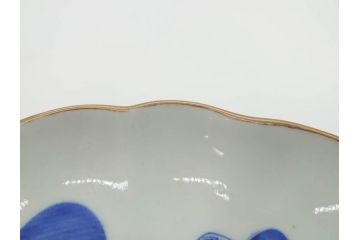 上手物　江戸後期　染付　山水図　約22cm　7寸　金の縁がアクセントになる上品な雰囲気溢れる中皿2枚セット(和皿、和食器、七寸)(R-071490)