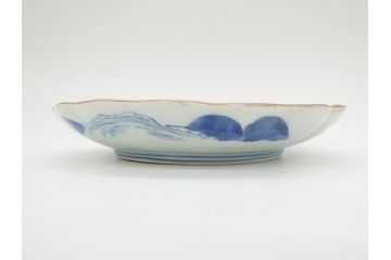 上手物　江戸後期　染付　山水図　約22cm　7寸　金の縁がアクセントになる上品な雰囲気溢れる中皿2枚セット(和皿、和食器、七寸)(R-071490)
