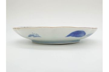 上手物　江戸後期　染付　山水図　約22cm　7寸　金の縁がアクセントになる上品な雰囲気溢れる中皿2枚セット(和皿、和食器、七寸)(R-071490)