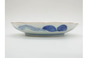 上手物　江戸後期　染付　山水図　約22cm　7寸　金の縁がアクセントになる上品な雰囲気溢れる中皿2枚セット(和皿、和食器、七寸)(R-071490)