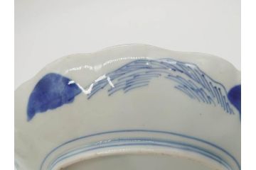上手物　江戸後期　染付　山水図　約22cm　7寸　金の縁がアクセントになる上品な雰囲気溢れる中皿2枚セット(和皿、和食器、七寸)(R-071490)