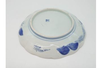 上手物　江戸後期　染付　山水図　約22cm　7寸　金の縁がアクセントになる上品な雰囲気溢れる中皿2枚セット(和皿、和食器、七寸)(R-071490)
