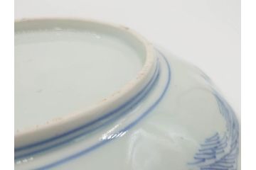 上手物　江戸後期　染付　山水図　約22cm　7寸　金の縁がアクセントになる上品な雰囲気溢れる中皿2枚セット(和皿、和食器、七寸)(R-071490)