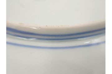 上手物　江戸後期　染付　山水図　約22cm　7寸　金の縁がアクセントになる上品な雰囲気溢れる中皿2枚セット(和皿、和食器、七寸)(R-071490)