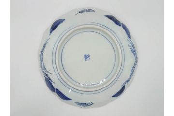 上手物　江戸後期　染付　山水図　約22cm　7寸　金の縁がアクセントになる上品な雰囲気溢れる中皿2枚セット(和皿、和食器、七寸)(R-071490)