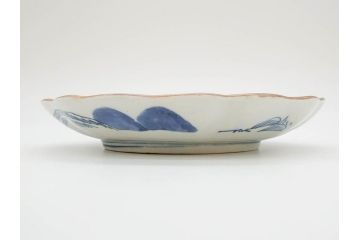 上手物　江戸後期　染付　山水図　約22cm　7寸　金の縁がアクセントになる上品な雰囲気溢れる中皿3枚セット(和皿、和食器、七寸)(R-071491)