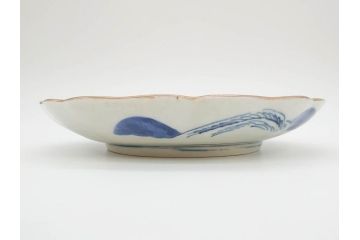 上手物　江戸後期　染付　山水図　約22cm　7寸　金の縁がアクセントになる上品な雰囲気溢れる中皿3枚セット(和皿、和食器、七寸)(R-071491)