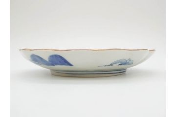 上手物　江戸後期　染付　山水図　約22cm　7寸　金の縁がアクセントになる上品な雰囲気溢れる中皿3枚セット(和皿、和食器、七寸)(R-071491)