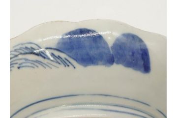 上手物　江戸後期　染付　山水図　約22cm　7寸　金の縁がアクセントになる上品な雰囲気溢れる中皿3枚セット(和皿、和食器、七寸)(R-071491)