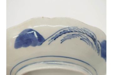 上手物　江戸後期　染付　山水図　約22cm　7寸　金の縁がアクセントになる上品な雰囲気溢れる中皿3枚セット(和皿、和食器、七寸)(R-071491)