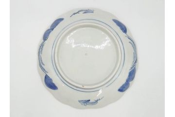 上手物　江戸後期　染付　山水図　約22cm　7寸　金の縁がアクセントになる上品な雰囲気溢れる中皿3枚セット(和皿、和食器、七寸)(R-071491)