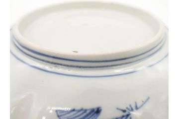 上手物　江戸後期　染付　山水図　約22cm　7寸　金の縁がアクセントになる上品な雰囲気溢れる中皿3枚セット(和皿、和食器、七寸)(R-071491)