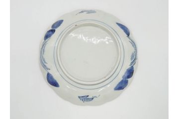 上手物　江戸後期　染付　山水図　約22cm　7寸　金の縁がアクセントになる上品な雰囲気溢れる中皿3枚セット(和皿、和食器、七寸)(R-071491)