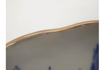 上手物　江戸後期　染付　山水図　約22cm　7寸　金の縁がアクセントになる上品な雰囲気溢れる中皿3枚セット(和皿、和食器、七寸)(R-071491)
