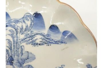 上手物　江戸後期　染付　山水図　約22cm　7寸　金の縁がアクセントになる上品な雰囲気溢れる中皿3枚セット(和皿、和食器、七寸)(R-071492)