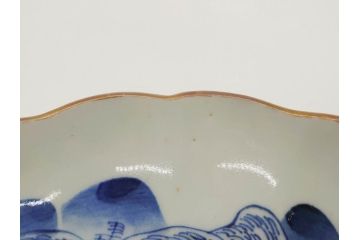 上手物　江戸後期　染付　山水図　約22cm　7寸　金の縁がアクセントになる上品な雰囲気溢れる中皿3枚セット(和皿、和食器、七寸)(R-071492)
