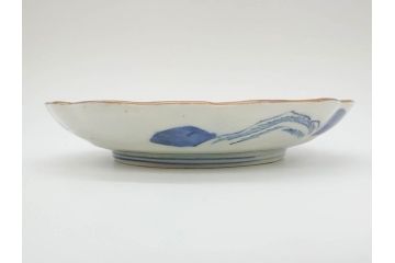 上手物　江戸後期　染付　山水図　約22cm　7寸　金の縁がアクセントになる上品な雰囲気溢れる中皿3枚セット(和皿、和食器、七寸)(R-071492)
