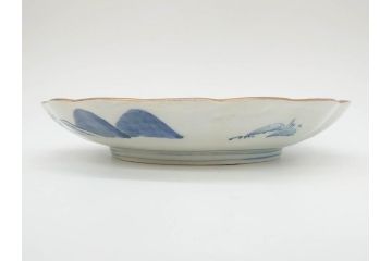 上手物　江戸後期　染付　山水図　約22cm　7寸　金の縁がアクセントになる上品な雰囲気溢れる中皿3枚セット(和皿、和食器、七寸)(R-071492)