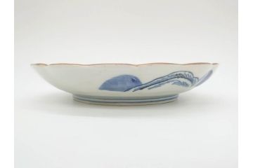 上手物　江戸後期　染付　山水図　約22cm　7寸　金の縁がアクセントになる上品な雰囲気溢れる中皿3枚セット(和皿、和食器、七寸)(R-071492)