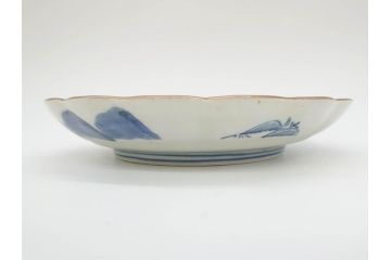 上手物　江戸後期　染付　山水図　約22cm　7寸　金の縁がアクセントになる上品な雰囲気溢れる中皿3枚セット(和皿、和食器、七寸)(R-071492)