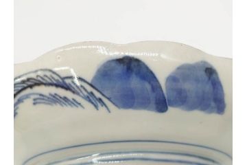 上手物　江戸後期　染付　山水図　約22cm　7寸　金の縁がアクセントになる上品な雰囲気溢れる中皿3枚セット(和皿、和食器、七寸)(R-071492)