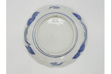 上手物　江戸後期　染付　山水図　約22cm　7寸　金の縁がアクセントになる上品な雰囲気溢れる中皿3枚セット(和皿、和食器、七寸)(R-071492)