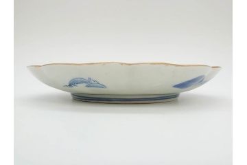 上手物　江戸後期　染付　山水図　約22cm　7寸　金の縁がアクセントになる上品な雰囲気溢れる中皿3枚セット(和皿、和食器、七寸)(R-071493)