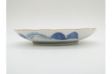 上手物　江戸後期　染付　山水図　約22cm　7寸　金の縁がアクセントになる上品な雰囲気溢れる中皿3枚セット(和皿、和食器、七寸)(R-071493)