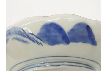 上手物　江戸後期　染付　山水図　約22cm　7寸　金の縁がアクセントになる上品な雰囲気溢れる中皿3枚セット(和皿、和食器、七寸)(R-071493)