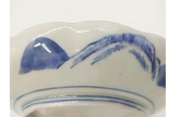 上手物　江戸後期　染付　山水図　約22cm　7寸　金の縁がアクセントになる上品な雰囲気溢れる中皿3枚セット(和皿、和食器、七寸)(R-071493)