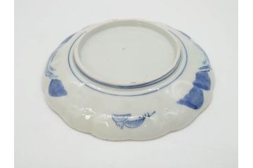 上手物　江戸後期　染付　山水図　約22cm　7寸　金の縁がアクセントになる上品な雰囲気溢れる中皿3枚セット(和皿、和食器、七寸)(R-071493)
